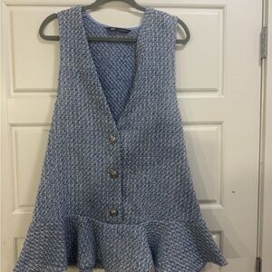 Zara Blue Knit Button-Front Peplum Dress